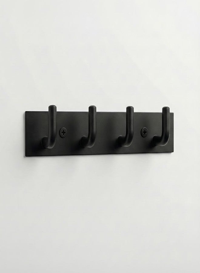Fittingo Stainless Steel 4 Hook Cloth Hanger for Door/Dress Hanger Wall Mount/Bathroom Hooks for Hanging Clothes (Black) Pack of 4 - Image 1